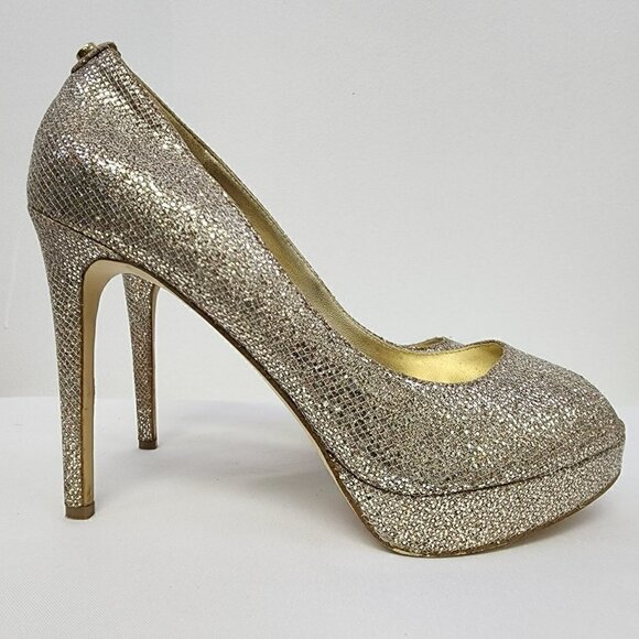 Michael Kors Platform Pumps Gold Shimmer 8.5 - Picture 2 of 8